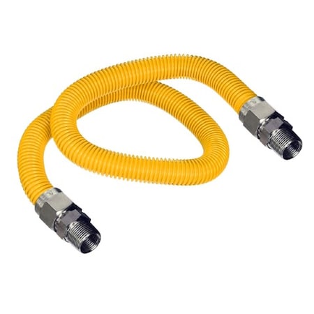 Flextron Gas Line Hose 3/8'' O.D.x72'' Len 1/2"x3/8" MIP Fittings Yellow Coated Stainless Steel Flexible FTGC-YC14-72D